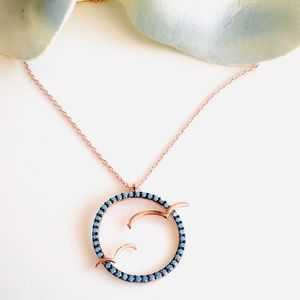 Sterling Silver Seagull in Circle Necklace, Flying Bird Pendant, Rose Gold